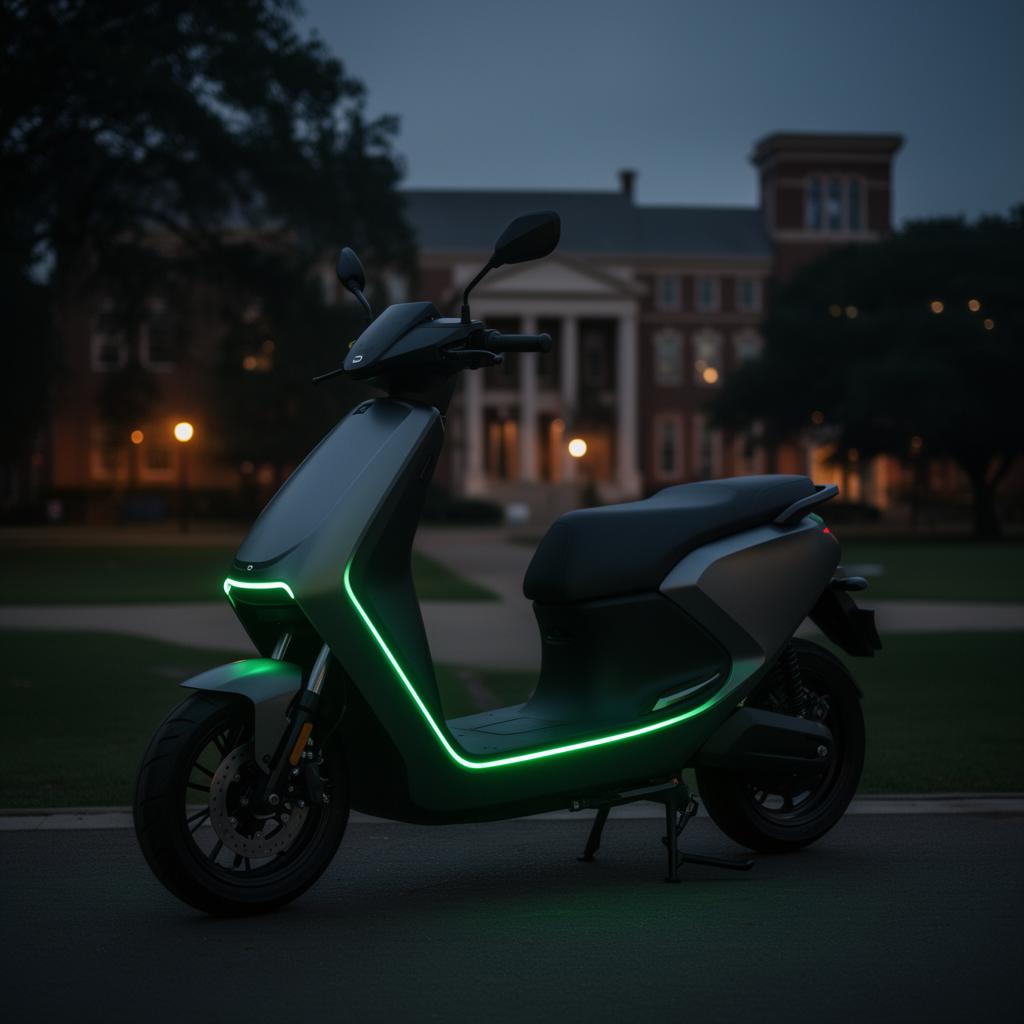 Electric scooter parked on a university campus
